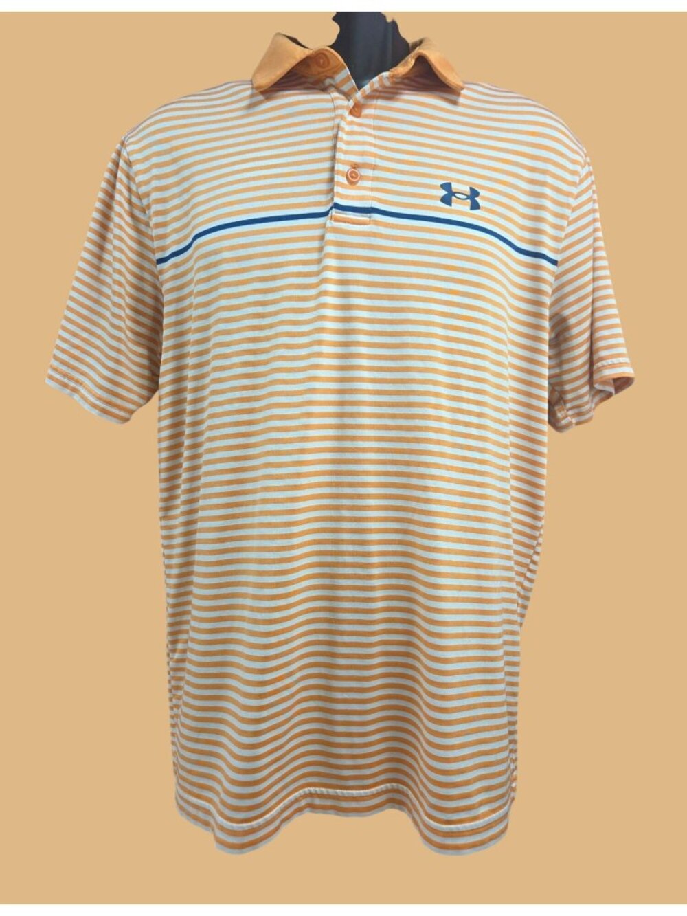 Under Armour Mens The Playoff Orange Striped Polo Medium